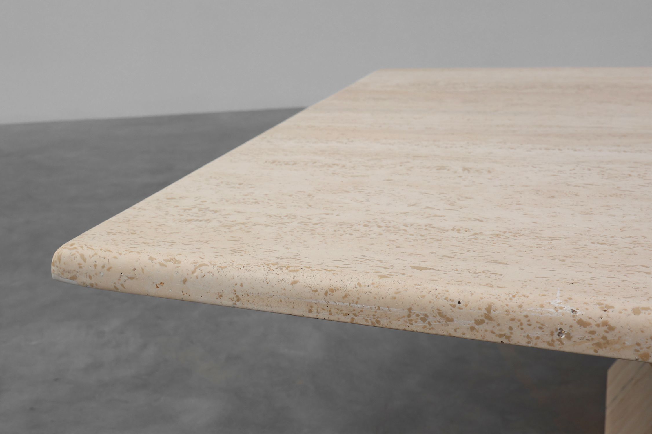 Sculptural geometric rectangular travertine coffee table, Italy 1960sthumbnail